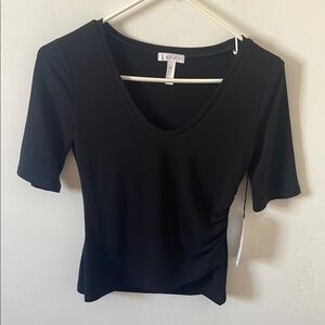 Leith Black Fitted Short Sleeve Bodysuit Top